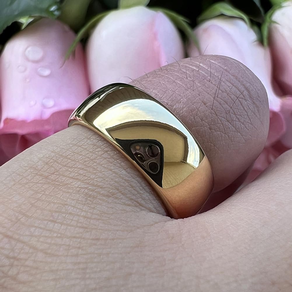 TUTISS 8mm Gold Tungsten Rings for Men Women Engagement Wedding Bands Domed Polished Comfort Fit Size 15