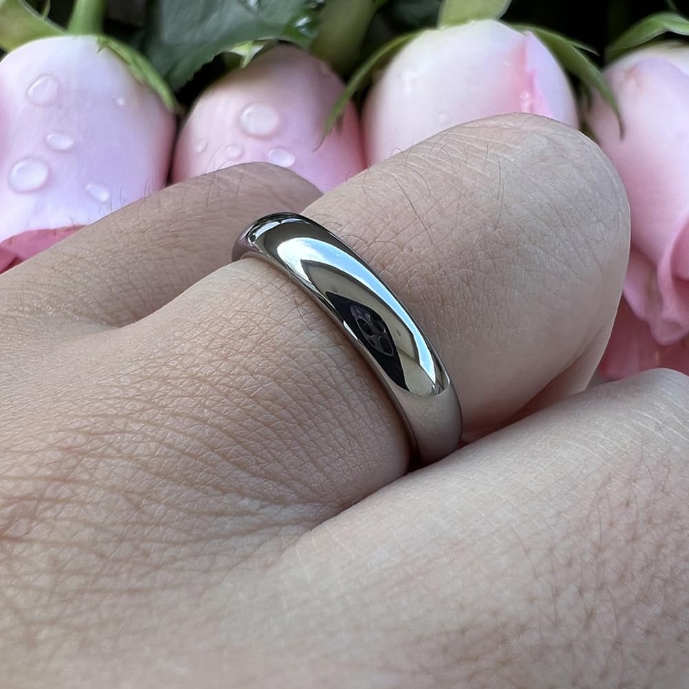 TUTISS 4mm Tungsten Rings for Women Men Engagement Wedding Bands Domed Polished Comfort Fit Size 10