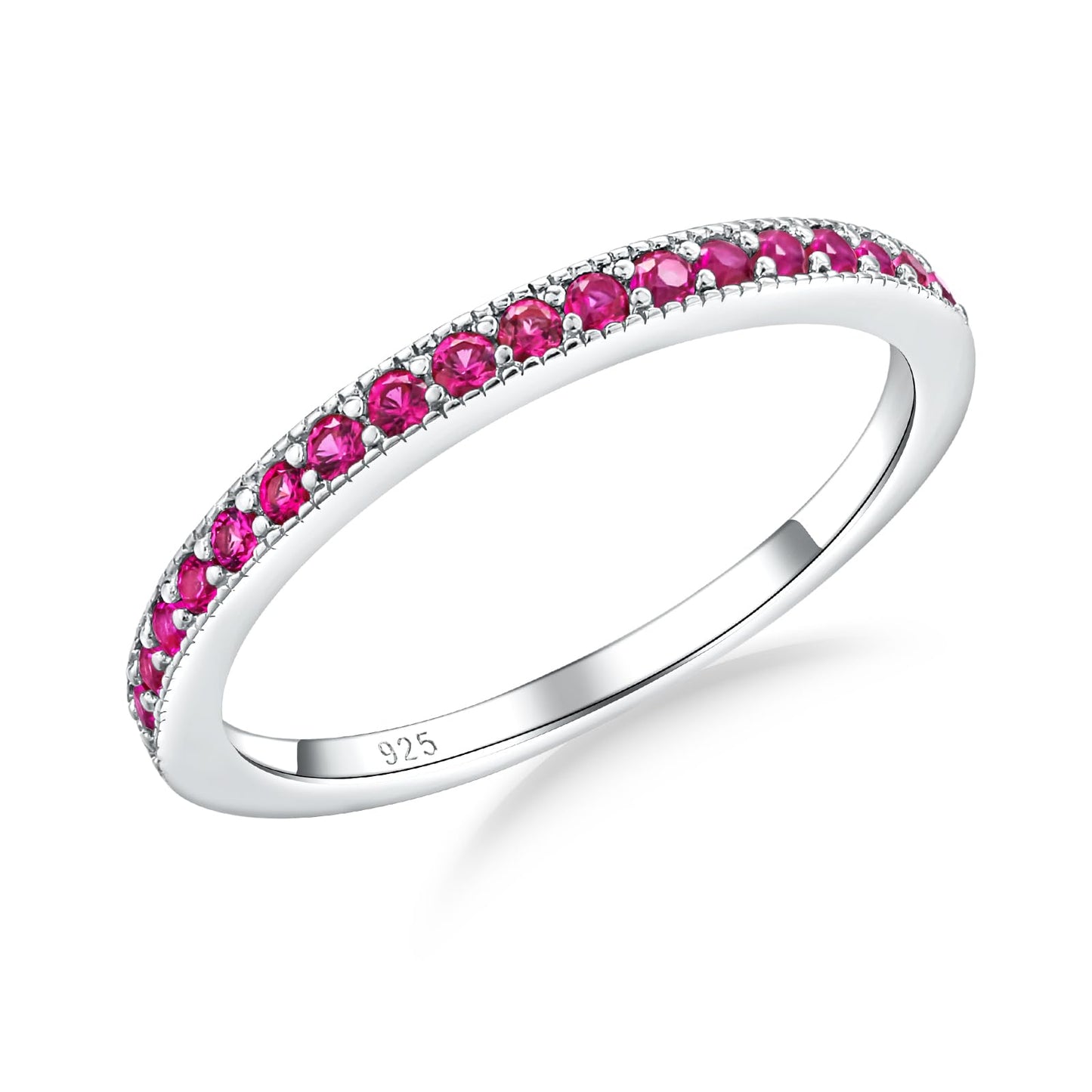 AGRULE Bezel Set 5A Cubic Zirconia Rings 14k White Gold Plated Sterling Silver Dainty 1.7mm Wide Wedding Band 0.4 Cttw Ruby Birthstone Ring for Men Women, Size 6