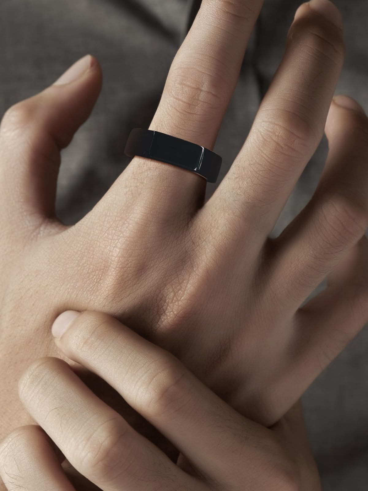 ChainsHouse Black Biker Ring Stainless Steel Jewelry Size 9 Punk Hexagon Geometric Band Rings