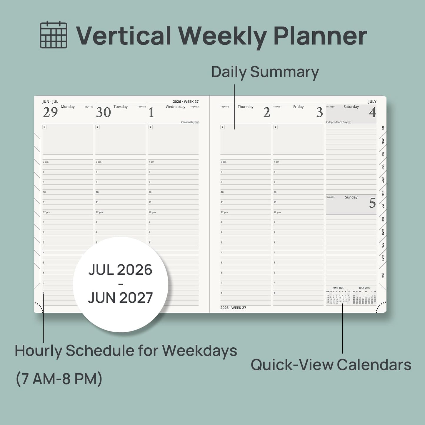 POPRUN Planner 2026-2027, Large-8.5" x 10.5", Academic Planner 2026-2027 Weekly and Monthly (July 26-June 27) Hourly Appointment Book with Inner Pockets, Leather Soft Cover, 100GSM - Black