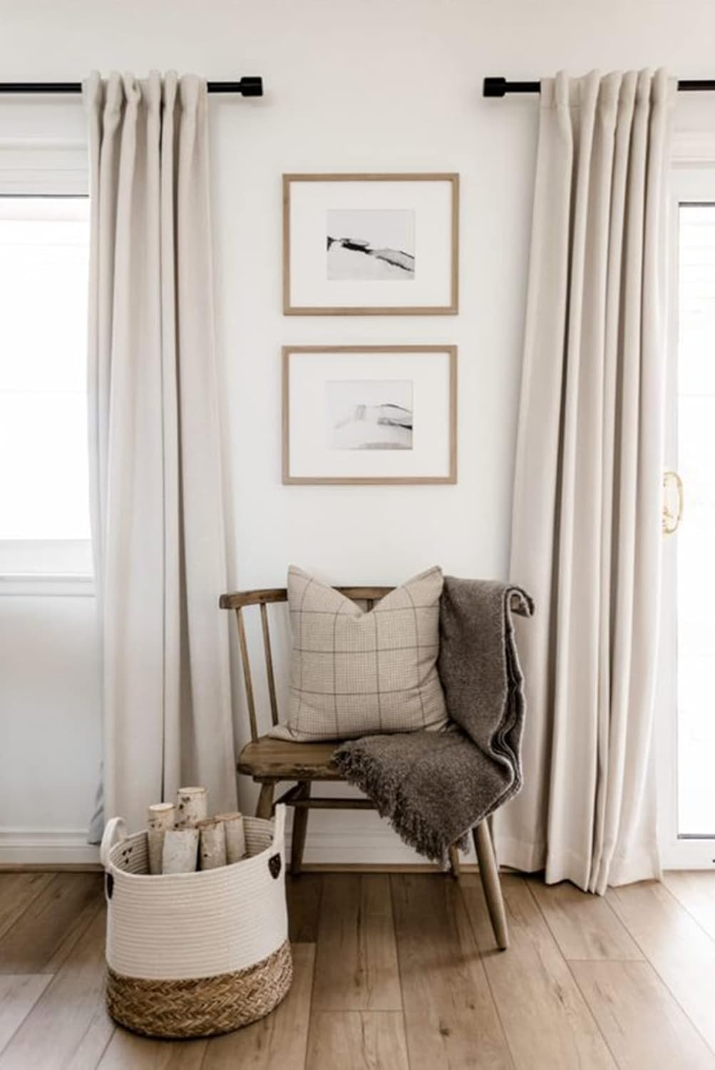 Skiennix 100% Blackout Linen Curtains - Thermal Insulated Drapes, 50" W x 120" L, Cream - 2 Panels Set