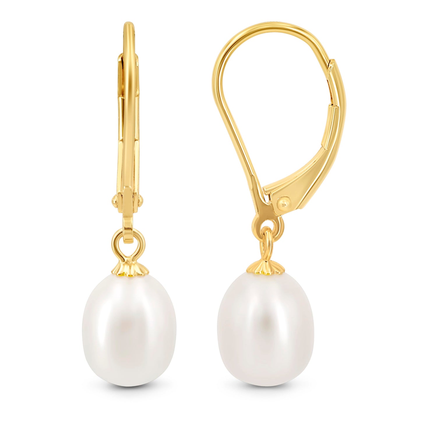 KEZEF Freshwater Pearl Drop Earrings, 14K Gold Plated Sterling Silver, 7-8mm Silver Dangle Earring for Women, Leverback Hypoallergenic Bridal White Pearl Earrings for Women dangling jewelry bridesmaid