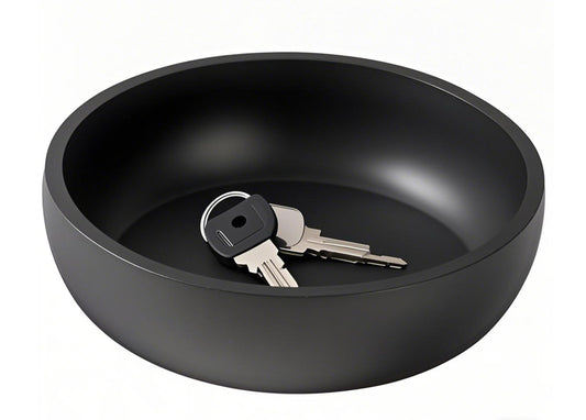 Aotea Crafts - 7.9" Concrete Large Key Bowl for Entryway Table Decor - Modern Industrial & Minimalist Decorative Key Holder Bowl for Keys- Charcoal Black- Smooth Texture - Sealed & Durable