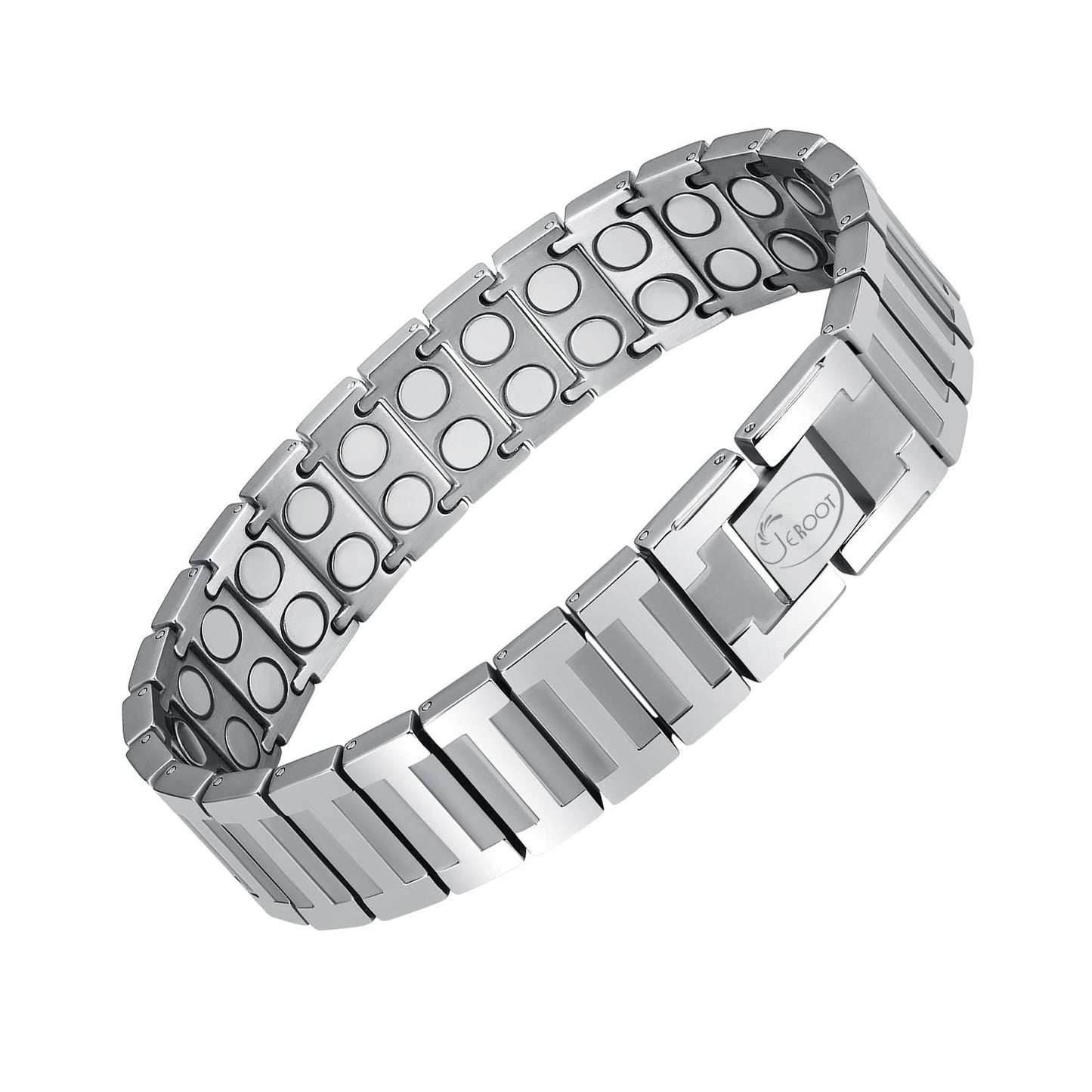 JEROOT Magnetic Bracelets for Men, Pure Titanium Bracelet (4000Gauss Per Magnet), Men's Bracelet Lymphatic Jewelry Gifts (Sliver)