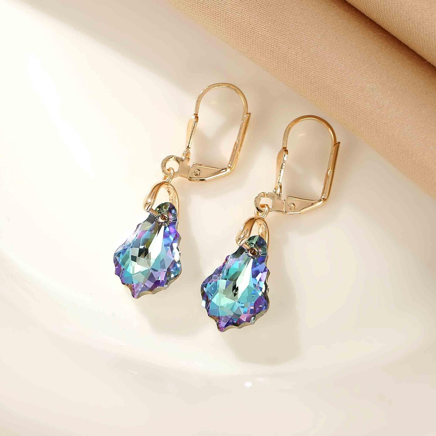 Austrian Crystal Baroque Drop Leverback Earrings for Women Fashion 14K Gold Plated Hypoallergenic Jewelry (Vitrail Light)
