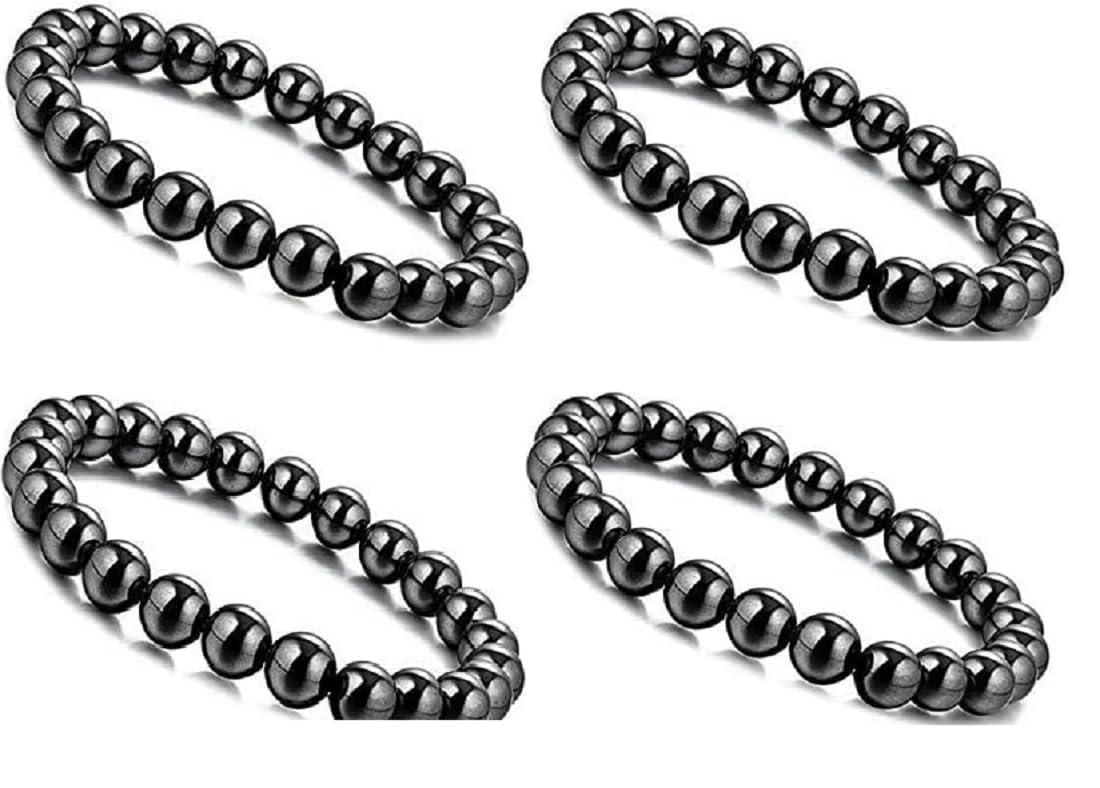 Drkao 4 Pack Magnet Bracelets for Health, Pain Relief Magnetic Hematite Bracelets for Woman Man, Health Magnets, Traditional Magnetic Therapy Mom Presents
