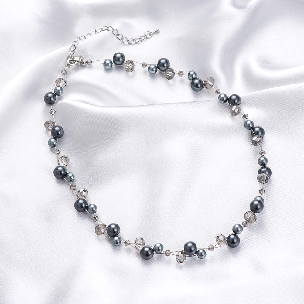 Short Beaded Turquoise Necklace For Women - Fashion Jewelry with Pearl and Crystal Bead, Birthday Gifts For Women (27-Grey)