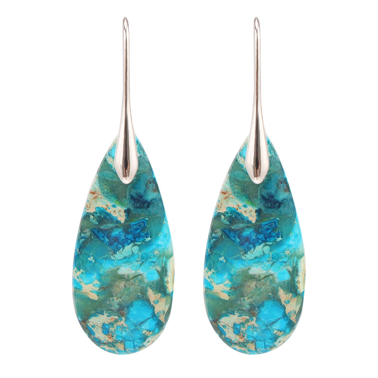Lettarius Natural Crystal Healing Moon Stone Drop Earrings for Women Blue Sea Sediment Teardrop Birthstone Quartz Dangle Silver Plated Jewelry