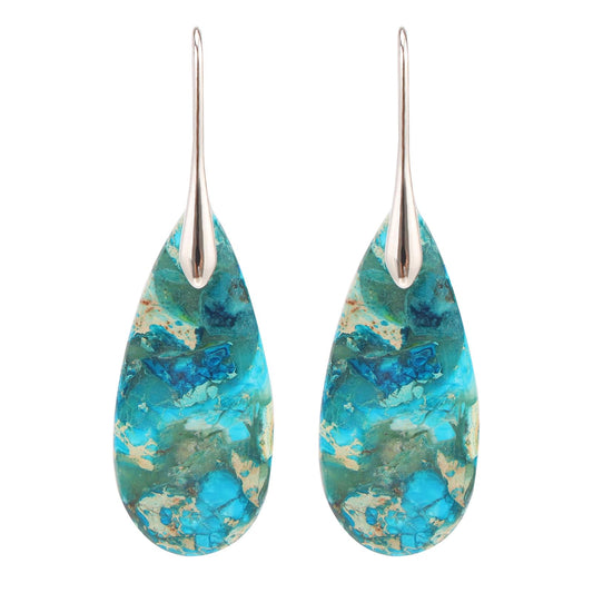 Lettarius Natural Crystal Healing Moon Stone Drop Earrings for Women Blue Sea Sediment Teardrop Birthstone Quartz Dangle Silver Plated Jewelry