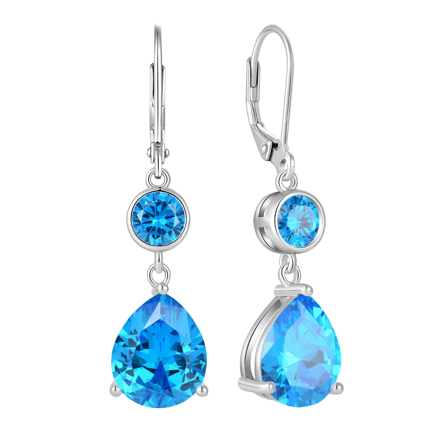 FYNSBLE Aquamarine Earrings for Women Sterling Silver Dangle Drop Leverback Earrings Hypoallergenic Jewelry Birthday for Women