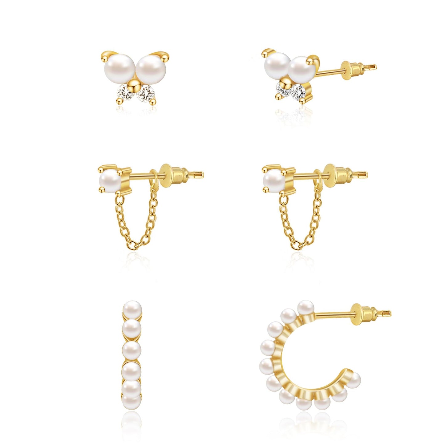 SELFROSE Gold Earrings for Women, Dainty Earring Stacks 14K Gold Plated Huggie Earrings for Women Trendy Hypoallergenicc Unique Butterfly Stud Earrings Set Cute Small Huggie Hoop Earrings Jewelry