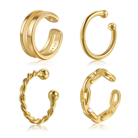 Ear Cuff 18K Gold Plated Sterling Silver Fake Ear Cuffs for Women Non-Piercing Cartilage Earrings
