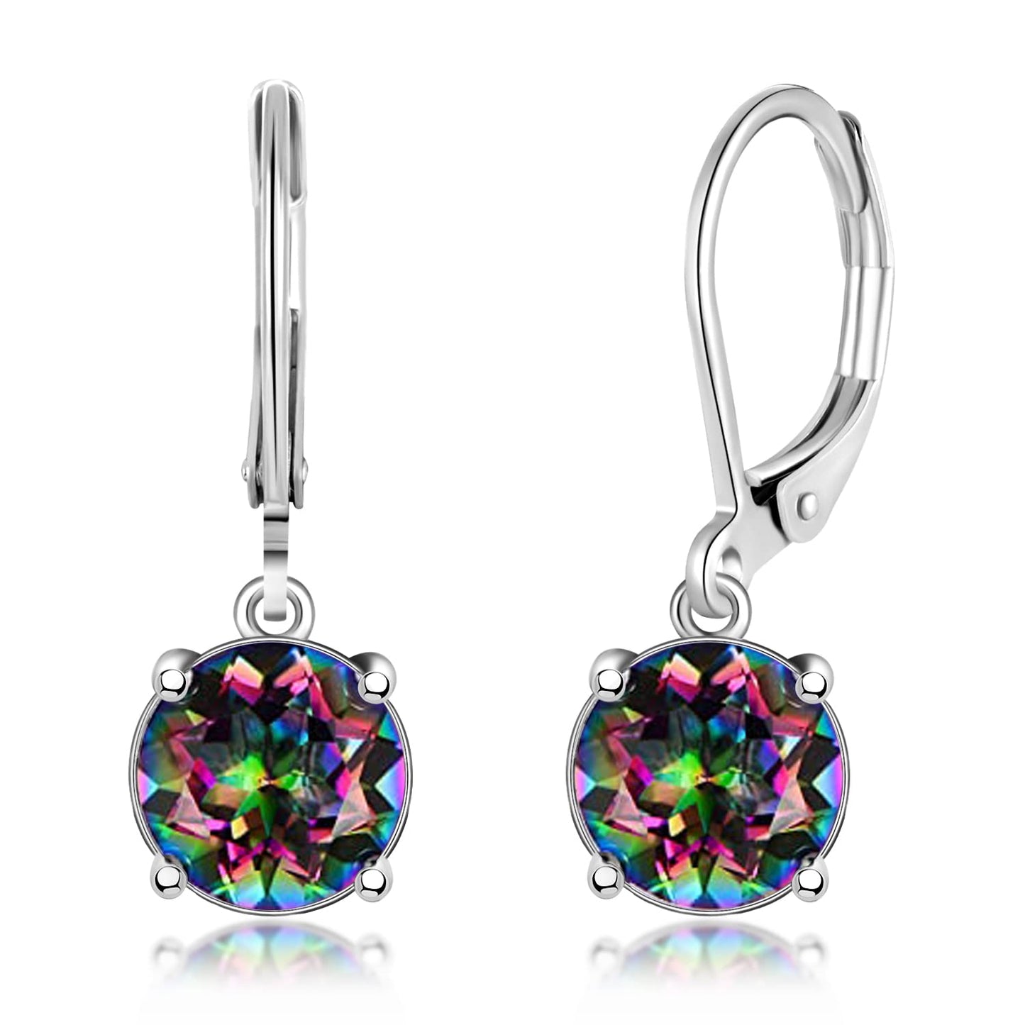 CiNily Leverback Dangle Earrings Created Mystic Rainbow Crystal Drop Earrings White Gold Plated Hypoallergenic Jewelry for Women for Sensitive Ears 8 mm