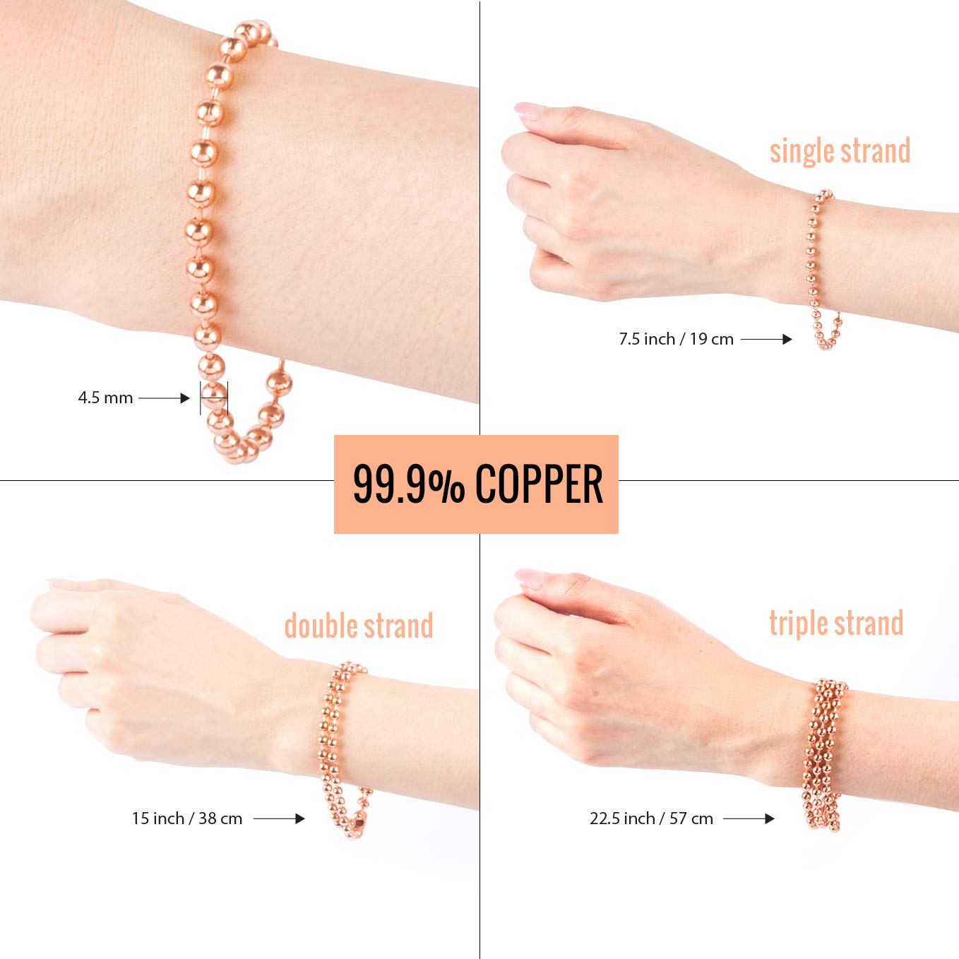 SBC Pure Copper Bracelet for Men or Women – 7.5 Inch Length – Single Strand Wellness Jewelry for Joint Comfort