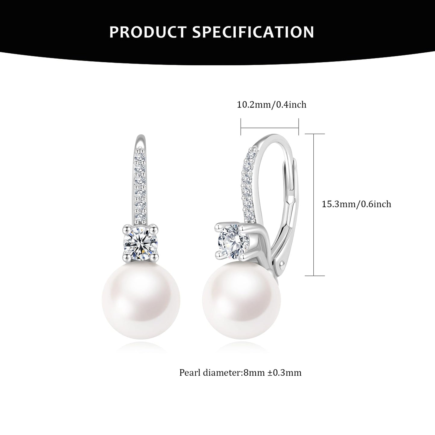 BAMIKI Golden Pearl Drop Dangle Earrings 925 Sterling Silver 14K Gold Plated Cubic Zirconia Leverback Earrings, 8MM Round Saltwater Cultured Pearls Jewelry Gifts for Women Wife Mother