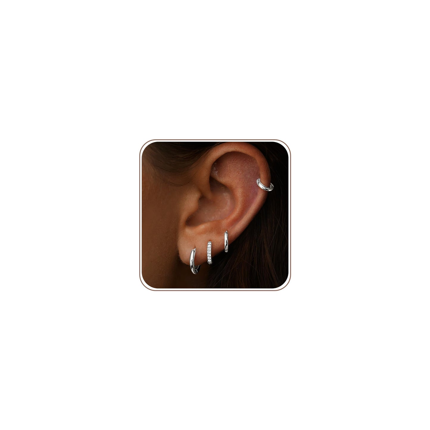 Silver Small Hoop Earrings for Women Stacks Silver Huggie Hoop Earrings Set for Multiple Piercing Lightweight Mini Cute Cartilage Rook Conch Daith Double Piercing Jewelry Gifts for Women Waterproof Clip On