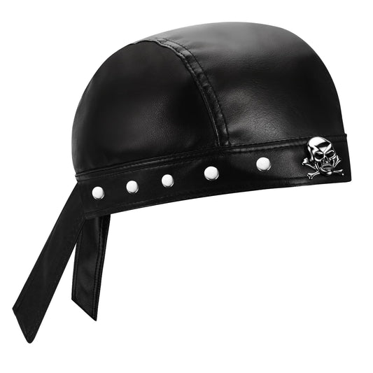 EYEOO Biker Cap Leather Head Wraps for Women Black Bandana Skull Cap Adjustable Motorcycle Biker Black Leather Bandana Motorcycle Accessories for Women Stylish Biker Head Wrap Doo Rag