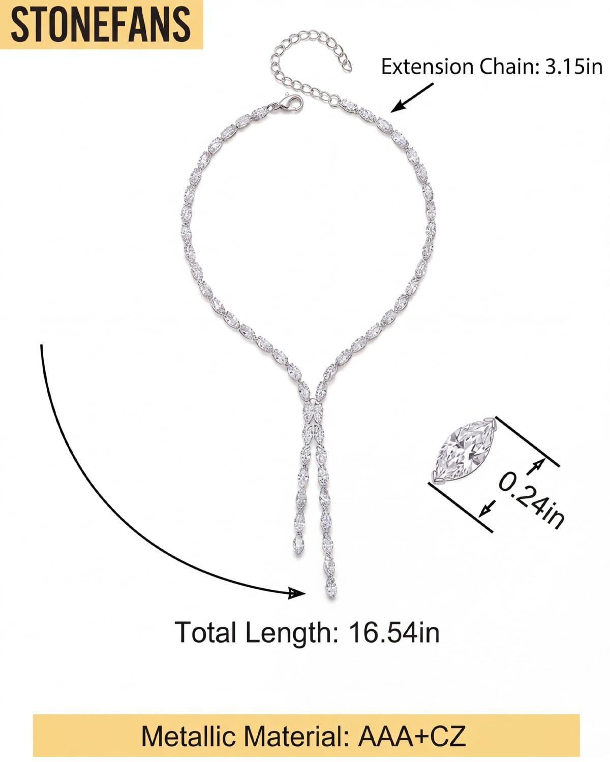 STONEFANS Rhinestone Long Necklaces for Women - Dainty Tennis Lariat Necklace Cute Silver Drop Necklace Simple Choker Necklace Party Prom Jewelry Bridesmaid Gifts