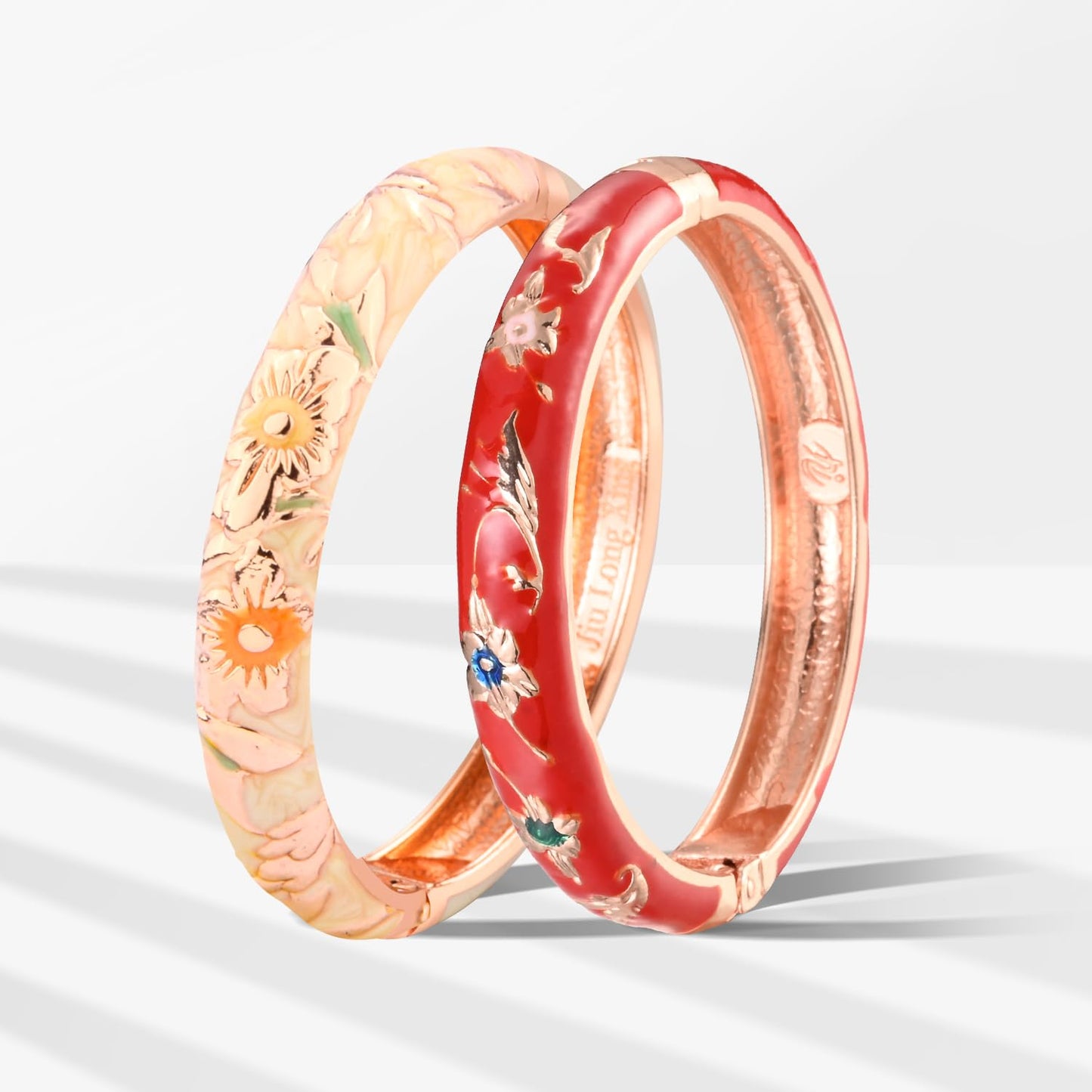 UJOY Vintage Cloisonne Bangles Bracelet Enamel Floral Spring Cuff Clasp Indian Golden Jewelry for Women 55A81-55A103 red Yellow