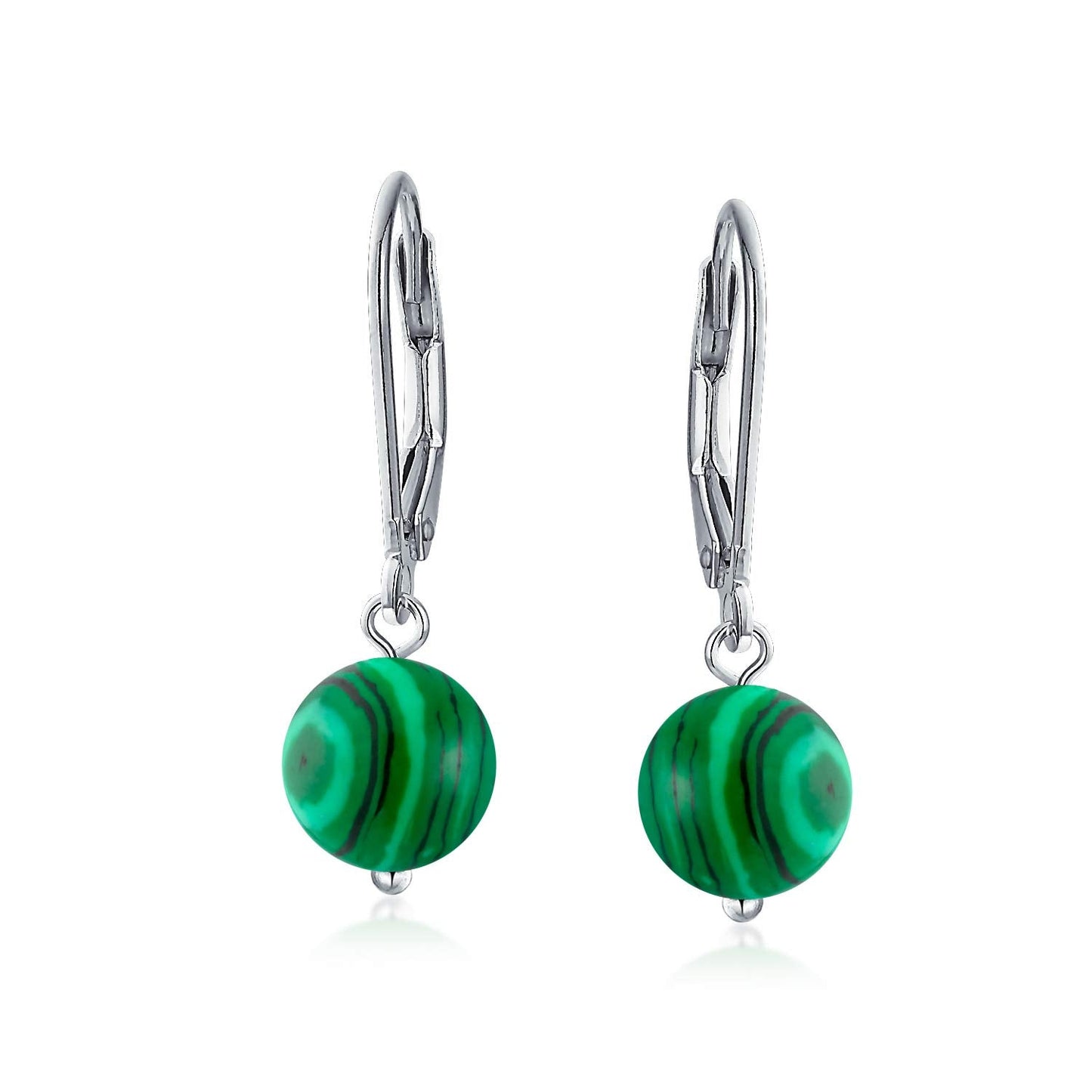 Bling Jewelry Timeless .925 Sterling Silver Brown Tiger-Eye and Dark Green Malachite Bead 8mm Ball Drop Earrings Secure Lever Back Genuine Gemstone (Set of 3)