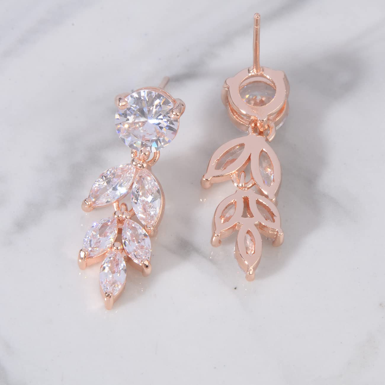 Cinmilada Bridal Earrings for Wedding Rose Gold Sterling Silver Marquise Teardrop Cubic Zirconia Crystal CZ Cluster Earrings for Bride Bridesmaids Women Costume Jewelry Gift