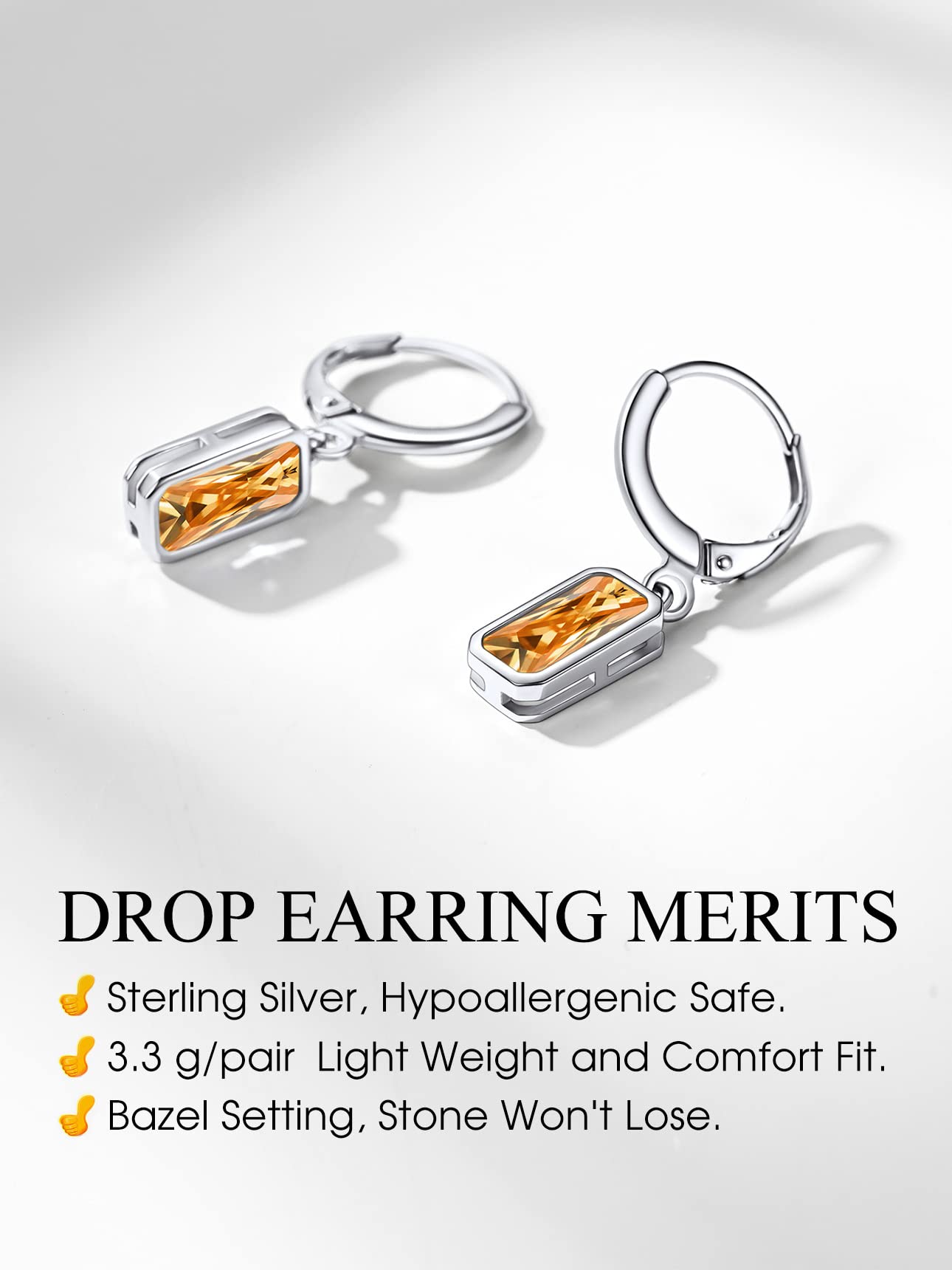 Bestyle Yellow Topaz Drop Earring with Hypoallergneic Silver Huggie Hoops - Shimmer Critine Crytsal November Birthstone Dangles Sterling Silver Earring for Women