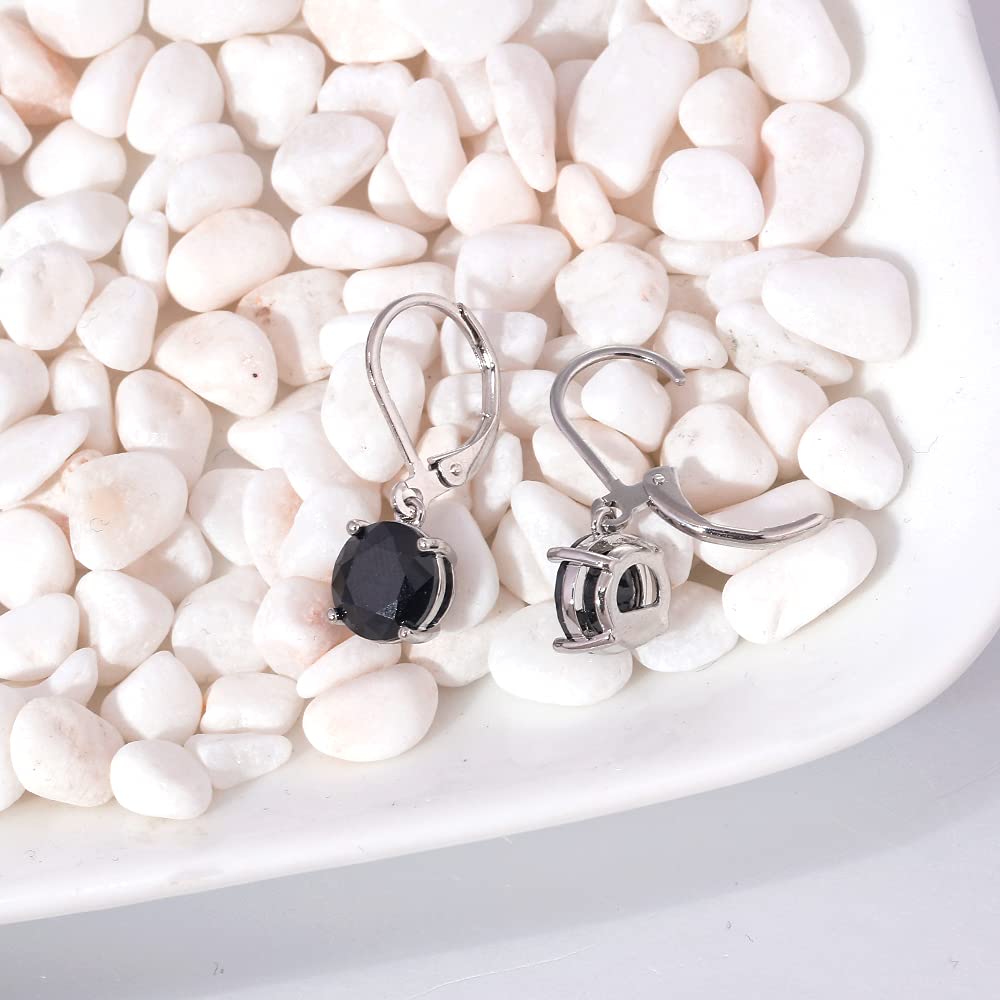 CiNily Leverback Dangle Earrings Created Black Crystal Drop Earrings White Gold Plated Jewelry for Women 8 mm