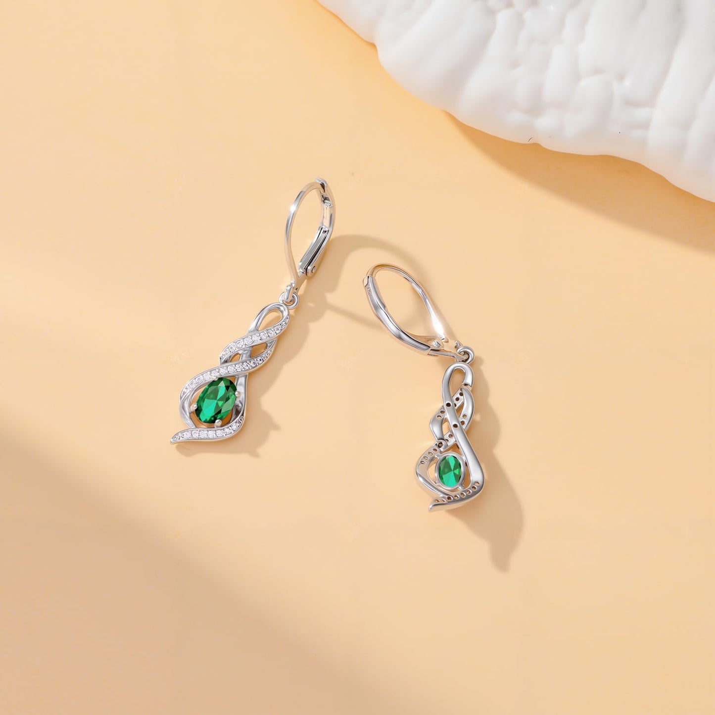POIUY Woman Gifts for Birthday Emerald May Birthstone Infinity Leverback Dangle Earrings Hypoallergenic Drop Earrings Love Jewelry Anniversary Christmas Wedding Gift for Mom Wife Sister Daughter Girlfriend