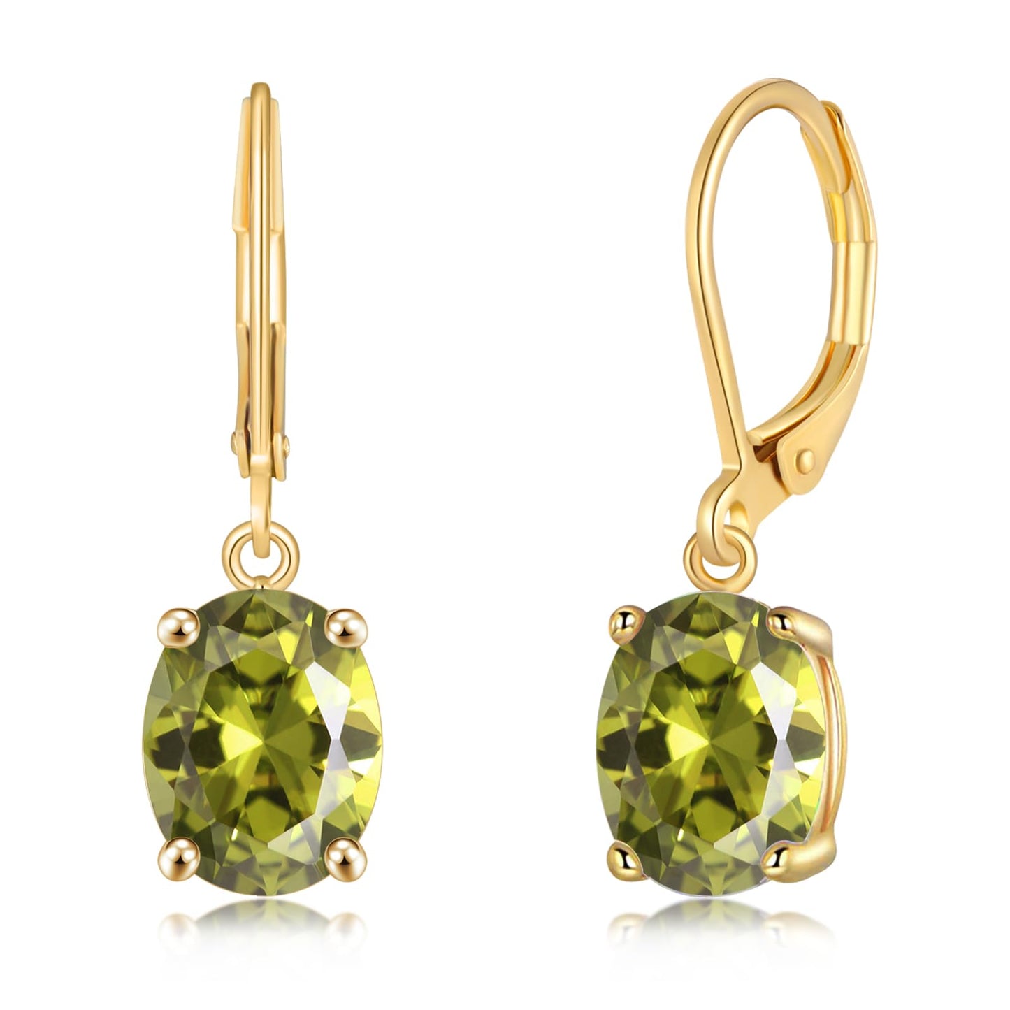 CiNily Cut-Oval Leverback Dangle Earrings for Women Peridot Cubic Zircon 14K Gold Plated Hypoallergenic Hanging Earrings Lightweight Summer Drop Earrings