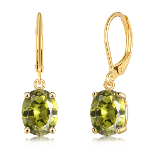 CiNily Cut-Oval Leverback Dangle Earrings for Women Peridot Cubic Zircon 14K Gold Plated Hypoallergenic Hanging Earrings Lightweight Summer Drop Earrings