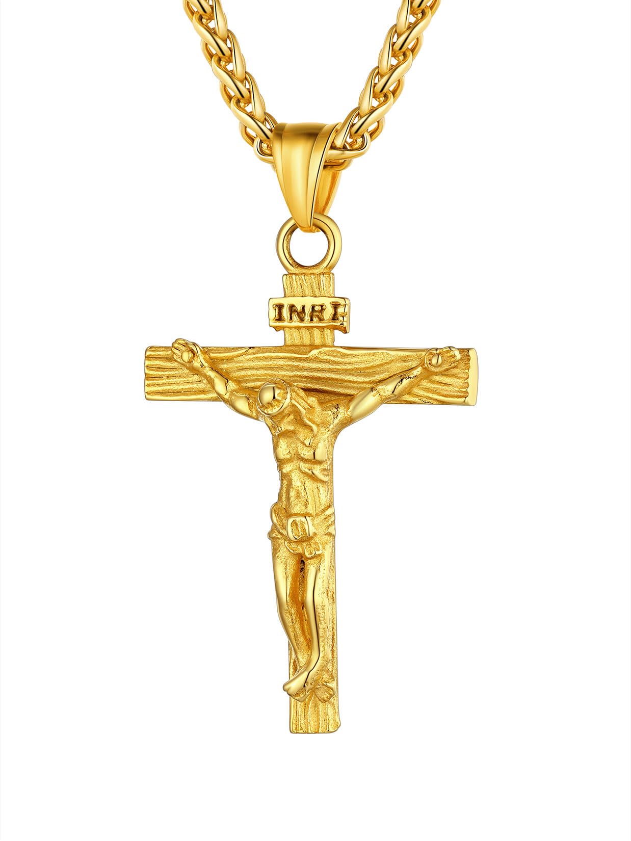 U7 Crucifix Cross Necklace 18K Gold Plated Crucifix Necklace Cross Pendant for Men with Rope Chain 24"(Gold)