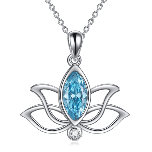 YFN Lotus Necklace Sterling Silver December Birthstone Pendant Blue Topaz Jewelry Gifts for Women (Dec)