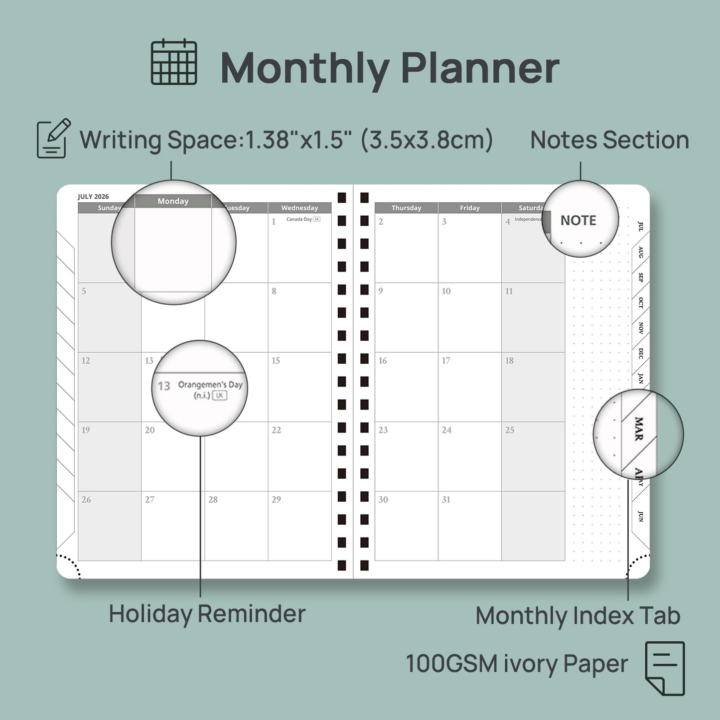 POPRUN 2026-2027 Academic Weekly Planner, 6.75" x 8.75" Horizontal Daily Book Calendar, July 2026 to June 2027, Softcover Appionment Book with Monthly Tabs, Spiral Bound, Inner-Pocket - Lavender