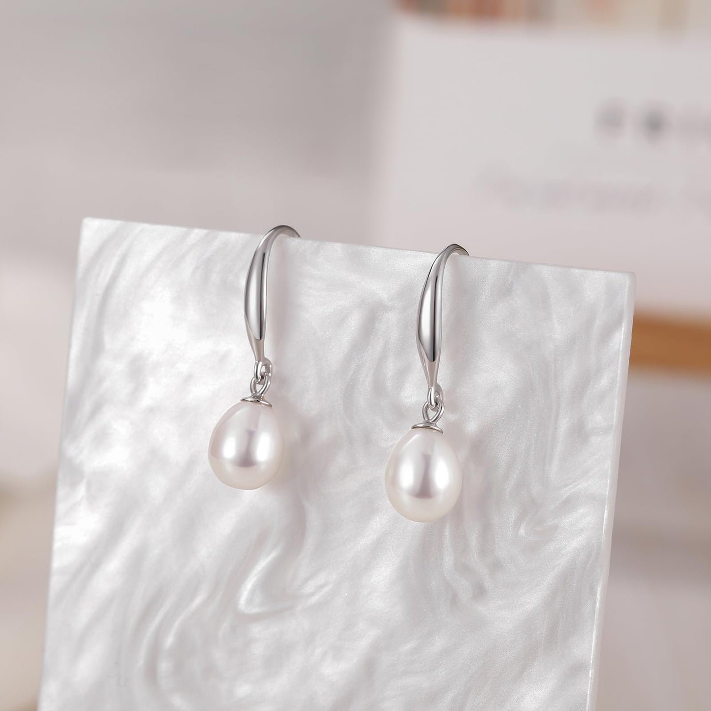 EAMTI Pearl Earrings for Women 925 Sterling Silver Freshwater Cultured Pearl Dangle Drop Earrings Hook Earrings Hypoallergenic