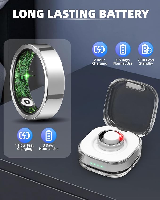 Smart Ring for Women Men Fitness Ring with Step Counting, Heart Rate, Blood Oxygen, Blood Pressure, Sleep Monitoring, IP68 Waterproof for iPhone and Android, No Subscription Fee,Silver 8#