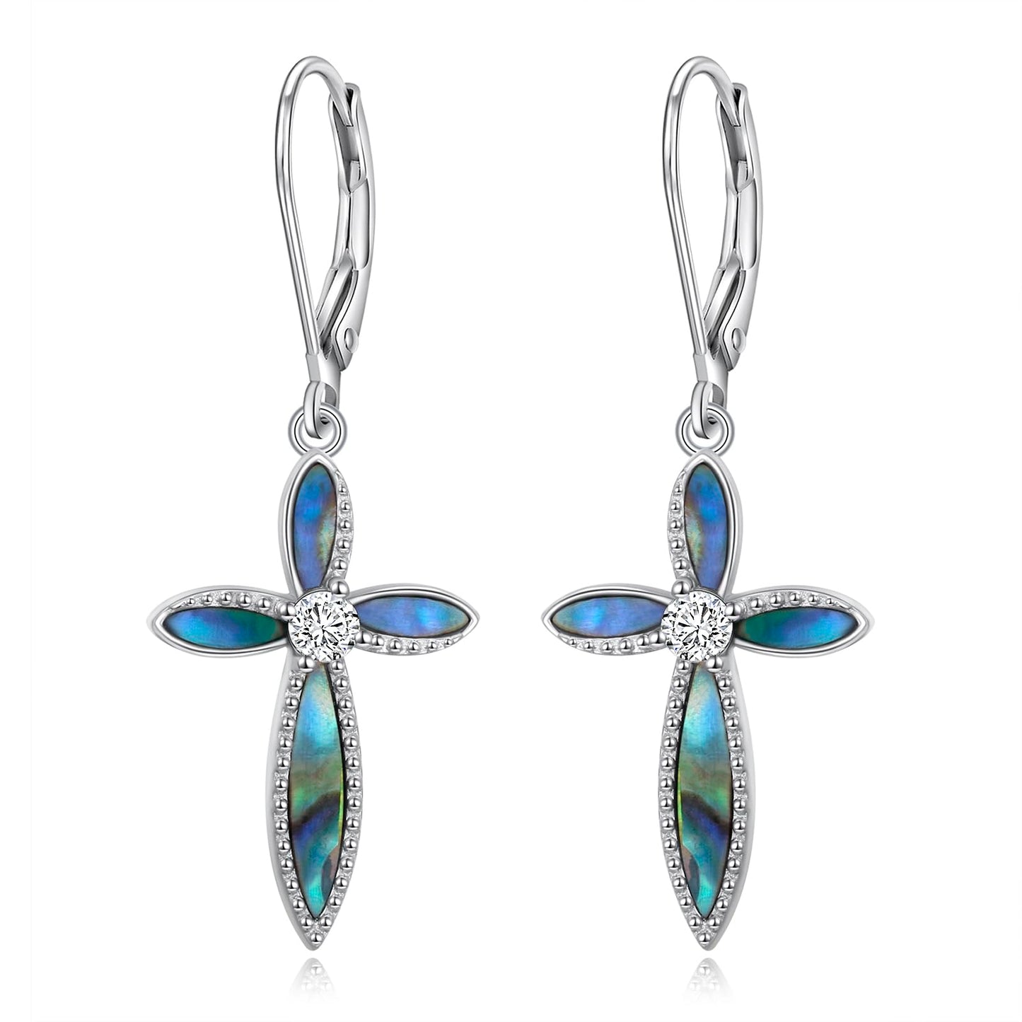 SHAOAN 925 Sterling Silver Cross Dangle Drop Earrings for Women Abalone Shell Leverback Earring Jewelry Gifts for Birthday Anniversary Mother’s Day