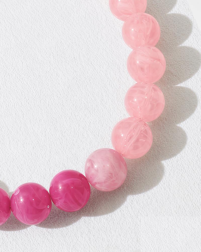 FAUTHENTICUTE Chunky Pink Necklace for Women Two-tone Pink Polished Round Resin Beaded Necklace Trendy Bead Collar Statement Necklace for Summer and Beach Boho Jewelry Gifts