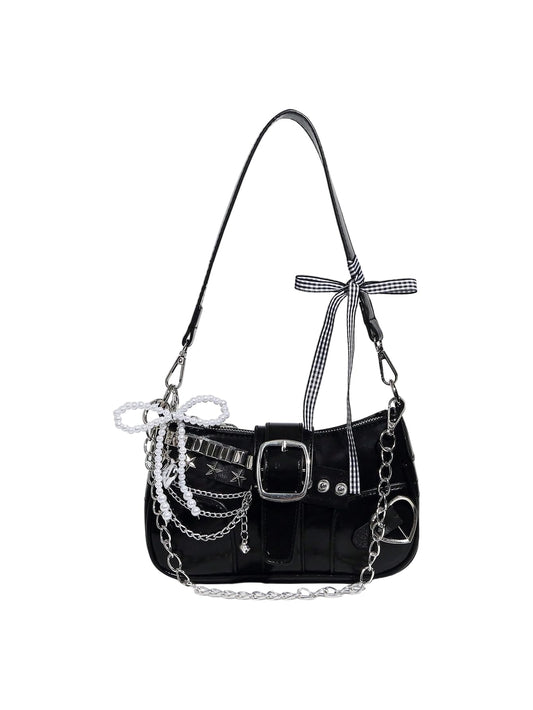 Verdusa Women's Y2k Star Embroidery Shoulder Bag Mini Chain Hobo Handbag Purses