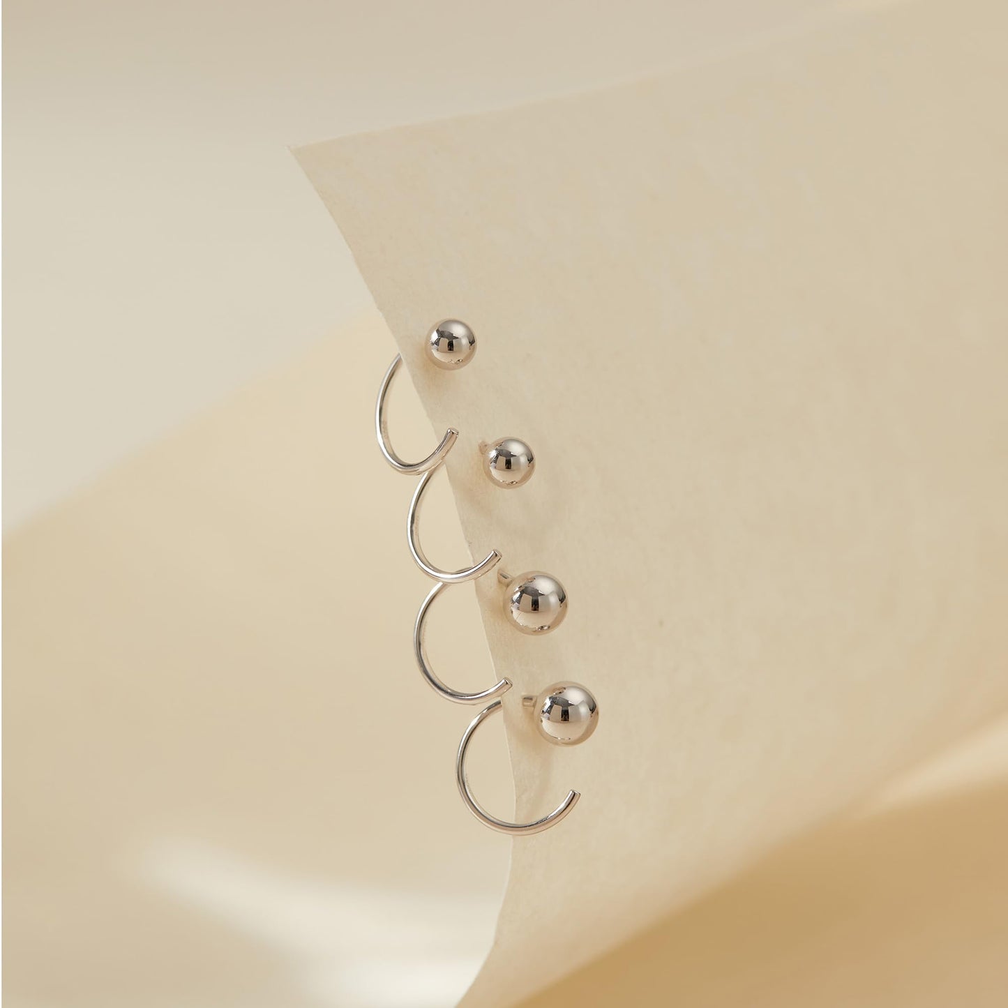4mm Half Hoop Earrings Set 925 Sterling Silver Ball Huggies Hoop Earrings for Women 2 Pairs Little Ball Hug Hoop Earrings Double Pierced Hugger Hoop Earring Set