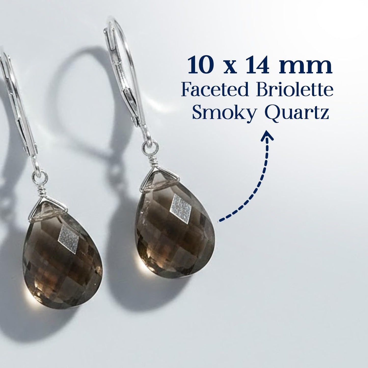 GemInspire Smoky Quartz Teardrop Dangle Earrings for Women, Leverback Pear Shaped Gemstone, 925 Sterling Silver Leverback, Handmade Lightweight Crystal Jewelry Gift