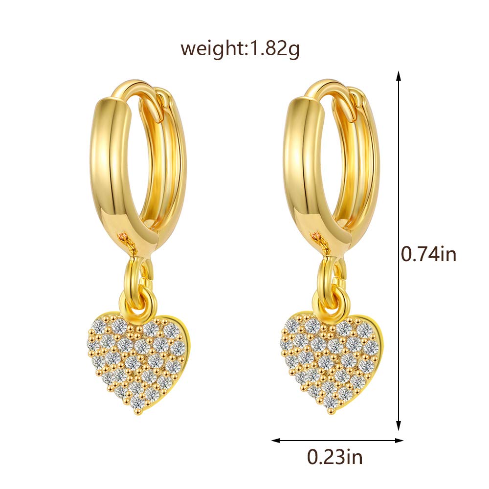 Asymmetric Heart Huggie Hoop Earrings Zircon 18K Gold Plated Vintage Elegant Dangling Jewelry
