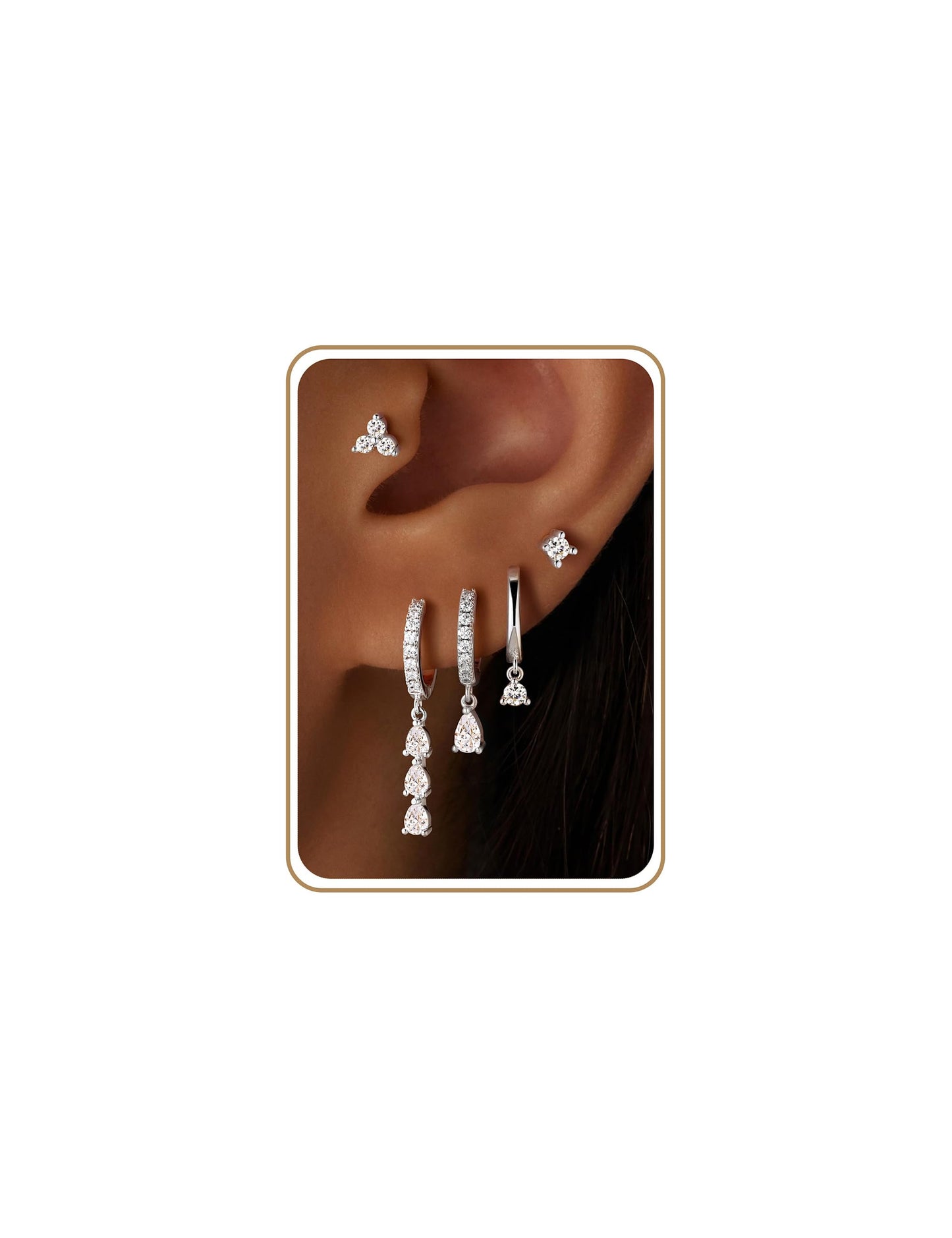 M MOOHAM Silver Dangle Earrings for Women, Drop Dangling Earrings Stacks Set Dainty Silver Hypoallergenic Cubic Zirconia CZ Hoop Earring Flat Back Stud Cartilage Earring Jewelry Gifts for Women