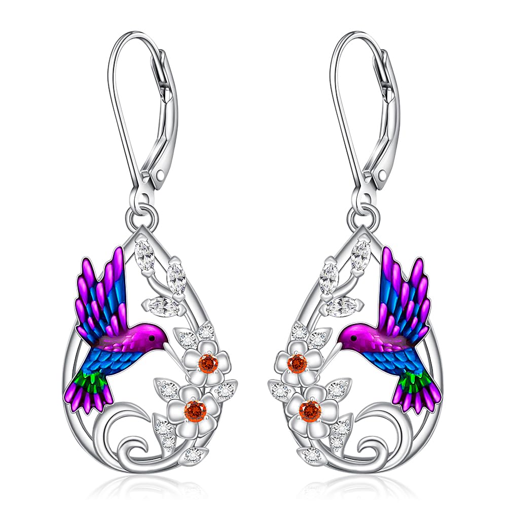 Hummingbird Earrings for Women Sterling Silver Flower Dangle Earrings Hummingbird for Lovers Elegant Jewelry Gifts for Christmas Mothers Day