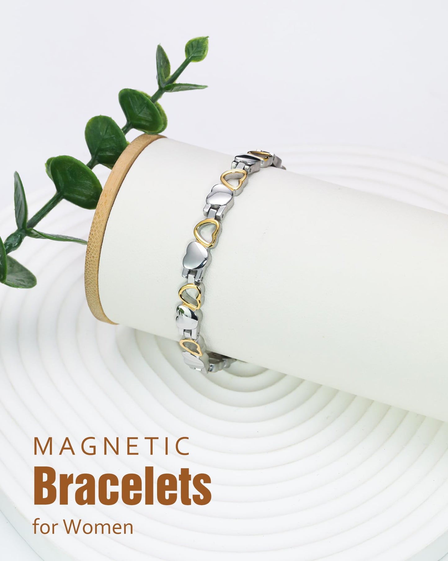 Jecanori Ultra Strength Magnetic Bracelet for Women, Women's Effective Titanium Steel Magnetic Bracelet with 3500 Gauss Magnets, Jewelry Gift with Sizing Tool
