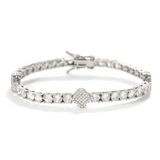 LuxeFlex 4mm Iced Out Clover Tennis Bracelet, White Gold Plated with 5A Zircon Stones, Handmade exquisite Hip Hop Jewelry, Perfect Unisex Gift (White Gold-All stone, 7)