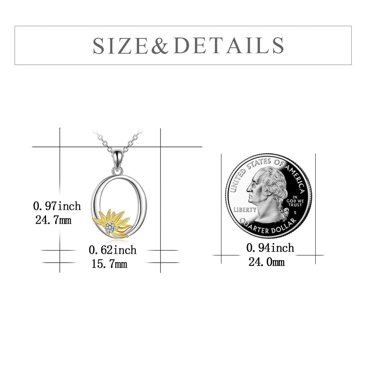 POPLYKE Sterling Silver Initial Alphabet O Letter Script Name Pendant Chain Necklace for Women for (Sunflower O)