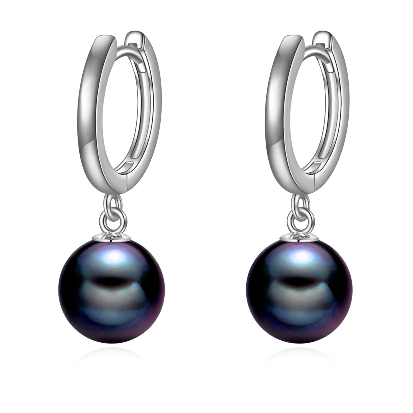 925 Sterling Silver Black Pearl Hoop Earrings Dangle Drop Jewelry Gifts for Women (Black Pearl)