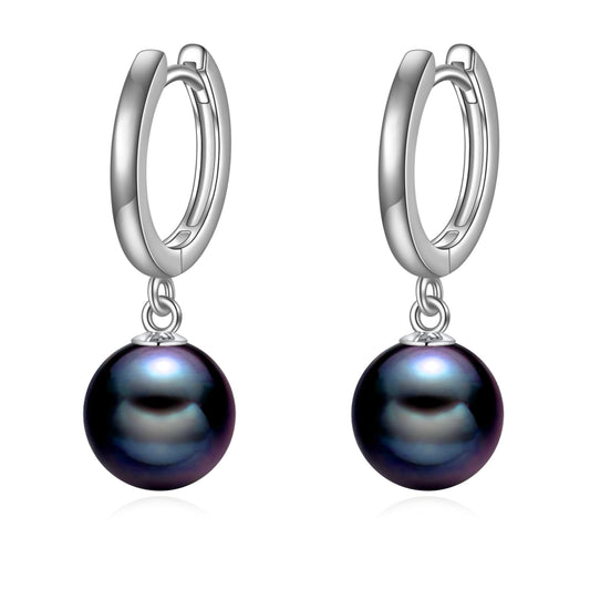 925 Sterling Silver Black Pearl Hoop Earrings Dangle Drop Jewelry Gifts for Women (Black Pearl)