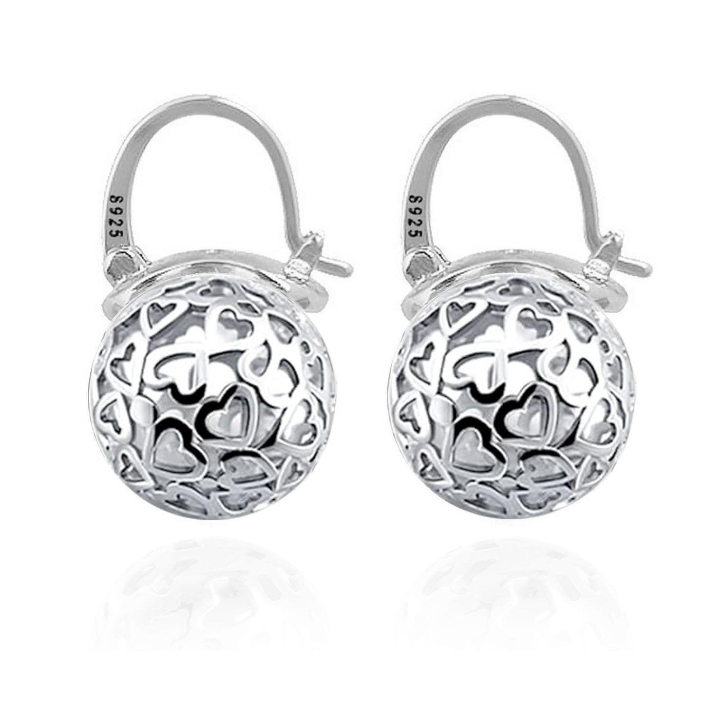 OwMell Elegant 925 Sterling Gold Pearl Drop Earrings Dangle Stud Gold Plated Earrings for Women Large Size 12mm - Hollowed Heart Silver